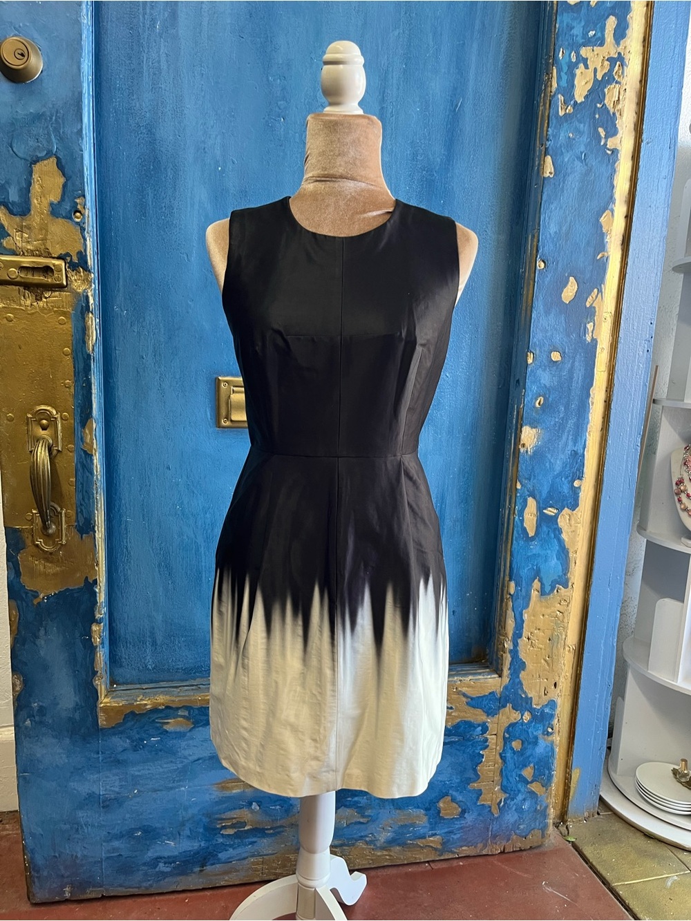 Milly Black to Cream Ombre Sleeveless Fit-and-Flare Dress